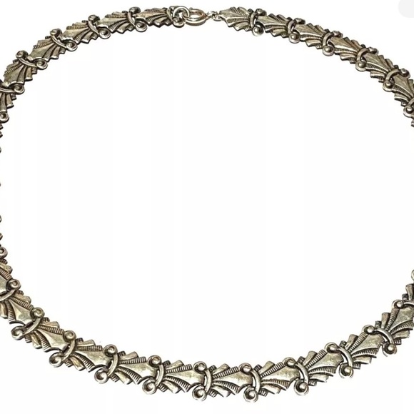 Felch & Company 1945 Danecraft Sterling Silver Repousse ArtDeco Necklace Earring - Picture 9 of 13